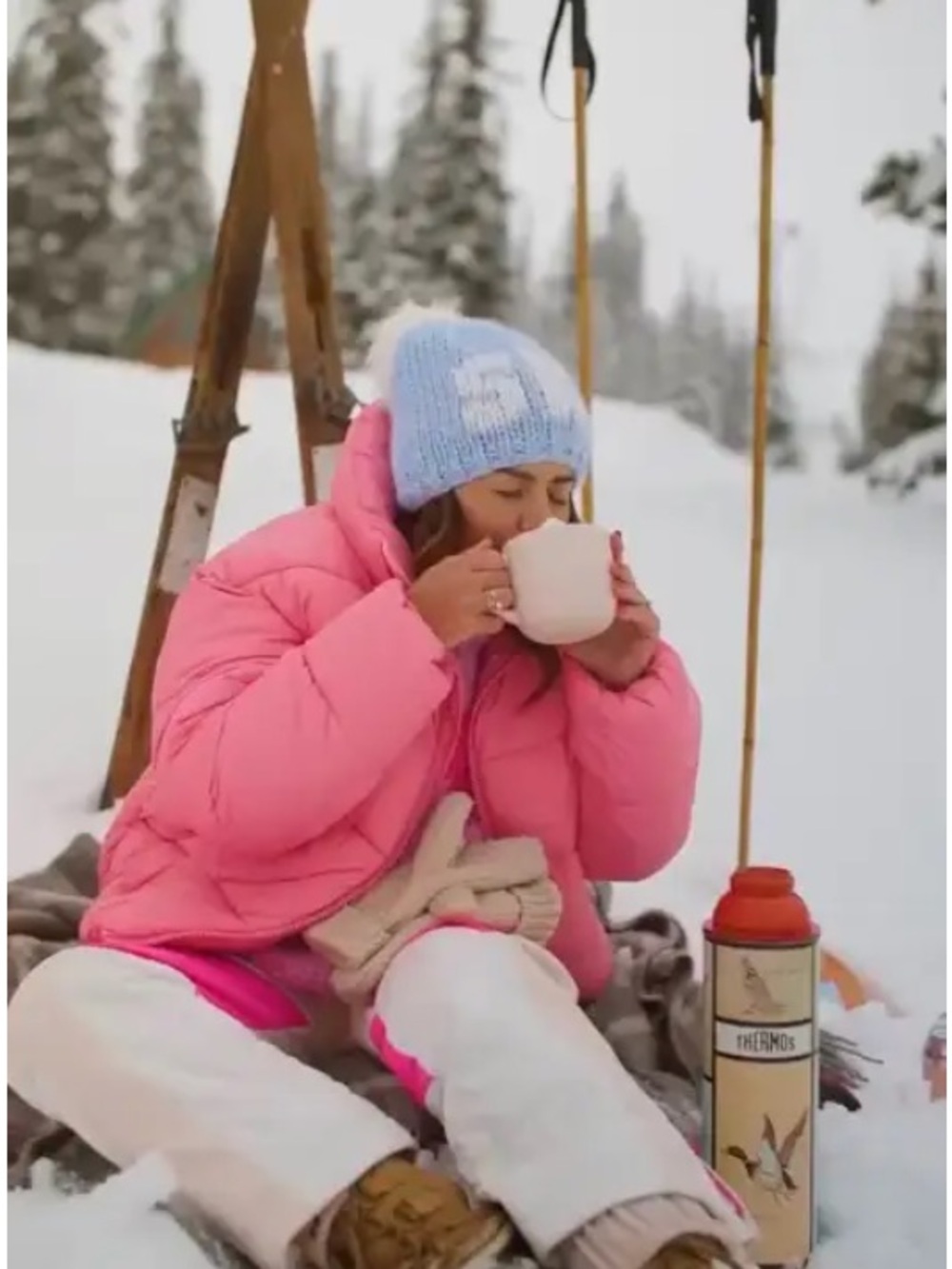 Jillian Harris pink snow jacket